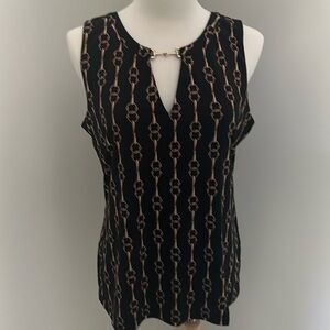 White House Black Market Black and Gold Chain Print Blouse